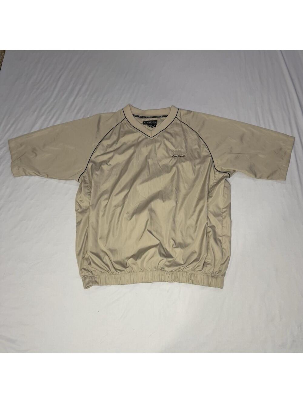 Footjoy‎ Golf Pullover Windbreaker Men's XL Tan Short Sleeve V Neck Wind Jacket